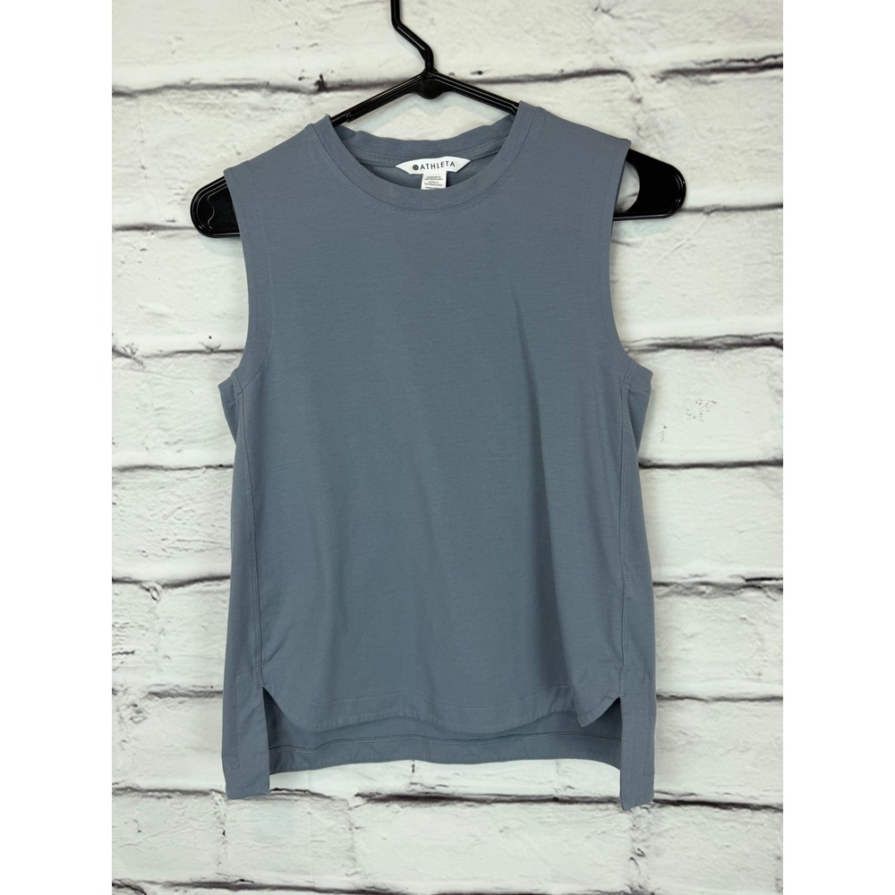 Athleta Womens Muted Blue Sleeveless Muscle Tank Top Crew Neck XXS